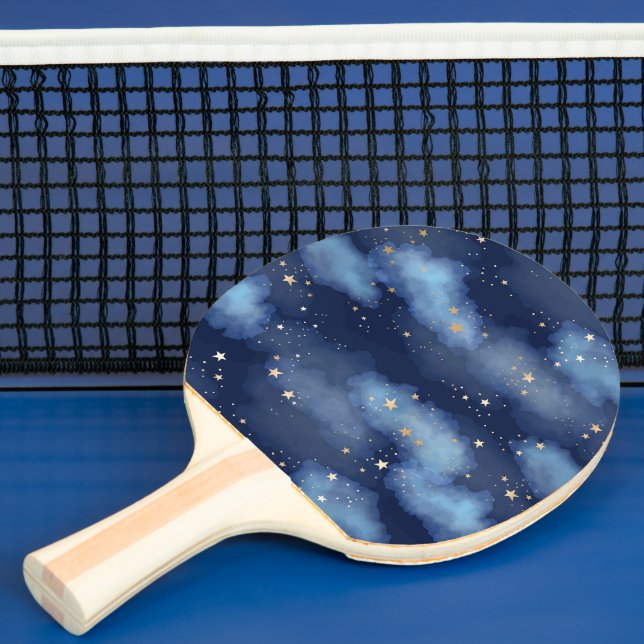 Glitter Guld Stars Mörk blått Himlar Mönster Pingisracket (Insitu)