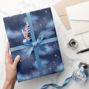 Glitter Guld Stars Mörk blått Himlar Mönster Presentpapper