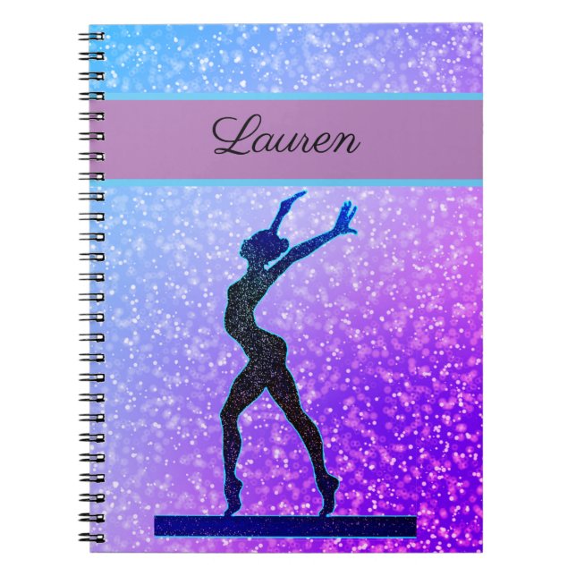 Glitter Gymnastics Beam Blue och Lila Anteckningsbok (Framsidan)
