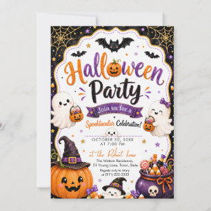 Glitter Halloween Ghost Pumpa Halloweenfest Inbjudningar