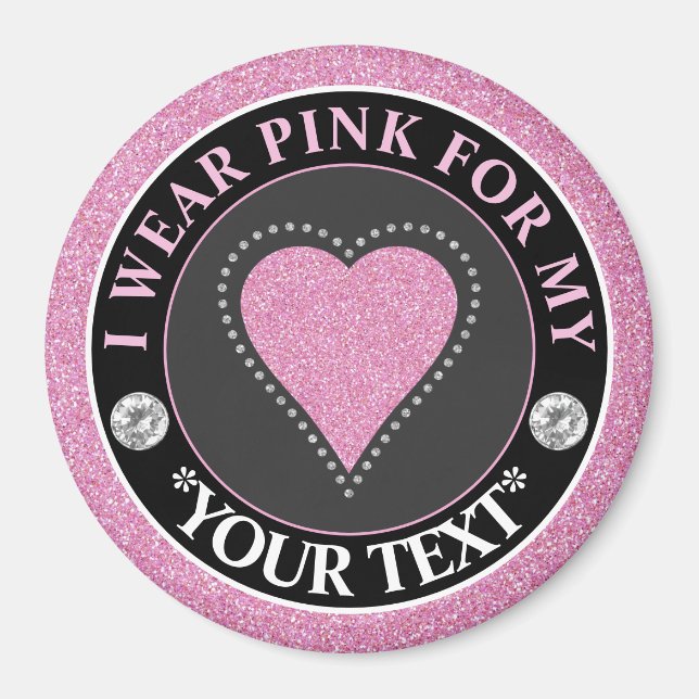 Glitter Heart Breast Cancer Awareness Design Magnet (Framsidan)