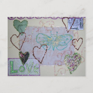 Glitter Heart Kärlek collage Vykort
