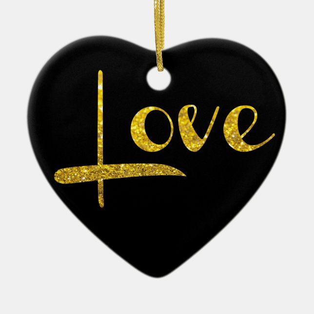 *~* Glitter Heart Kärlek Ornament i Guld (Framsidan)