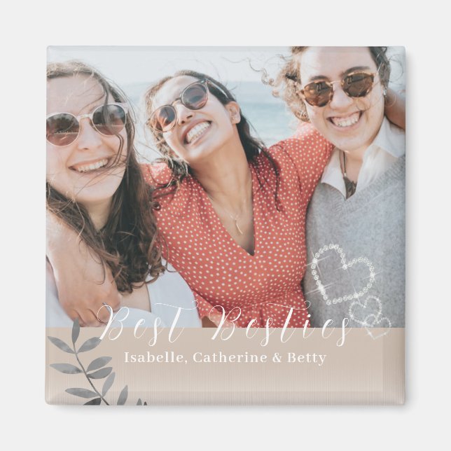 Glitter Hearts Besties Photo Magnet (Framsidan)