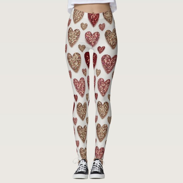 Glitter Hearts Pattern – Sparkling Romantic Love  Leggings (Framsida)