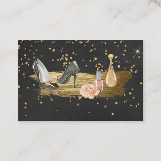 *~* Glitter Heels Nagel polska Parfym Guldblomma Visitkort (Framsida)