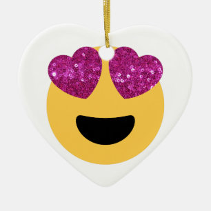 glitter hjärta öga emoji julgransprydnad keramik