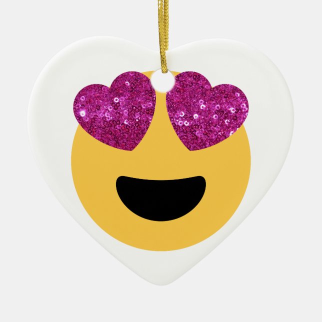 glitter hjärta öga emoji julgransprydnad keramik (Framsidan)