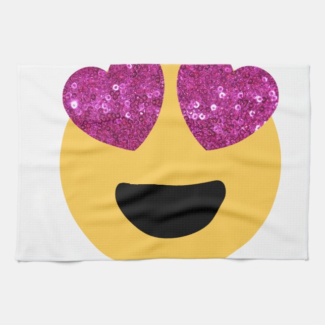 glitter hjärta öga emoji kökshandduk (Horisontell)