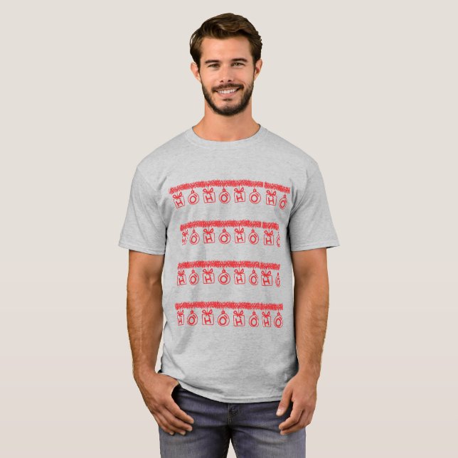 Glitter HO HO HO (Röd) T Shirt (Hel framsida)