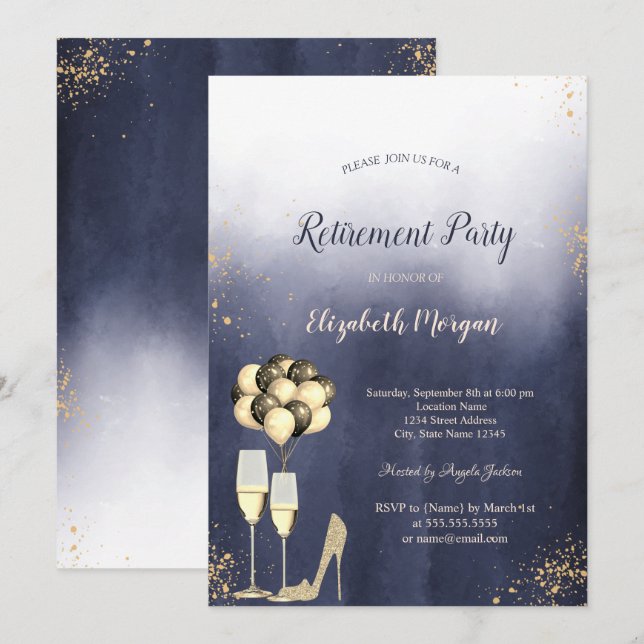 Glitter Högklackar,Ombre Blue Pension Party Inbjudningar (Fram/baksida)