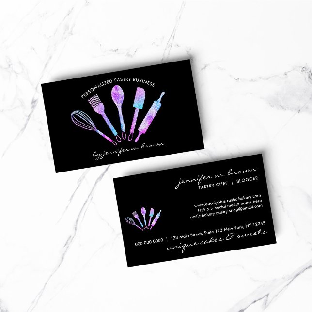 Glitter Holografisk Bageri Konditor Chef Visitkort (Glitter Holographic Bakery Pastry Chef Business Card)