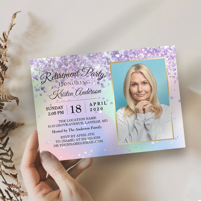 Glitter Holografisk Sparkly Guld Pension Party Inbjudningar (Skapare uppladdad)
