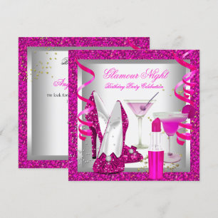Glitter Hot Pink Glamour Natt Martini Fest Inbjudningar