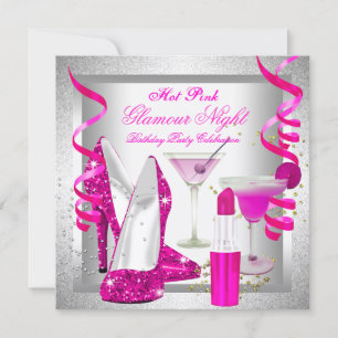 Glitter Hot Pink Glamour Natt Martini Fest Inbjudningar