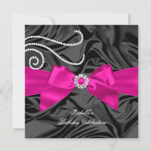 Glitter Hot Rosa Diamant Svart Siden Inbjudningar