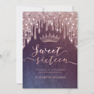 Glitter i ro guld droppar i ombre tiara-inbjudan inbjudningar