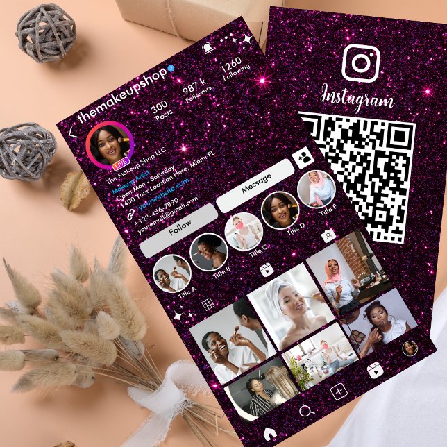 Glitter Instagram Mörklila Visitkort (Skapare uppladdad)