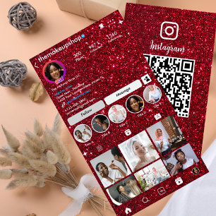 Glitter Instagram Red QR Code Social Media Visitkort