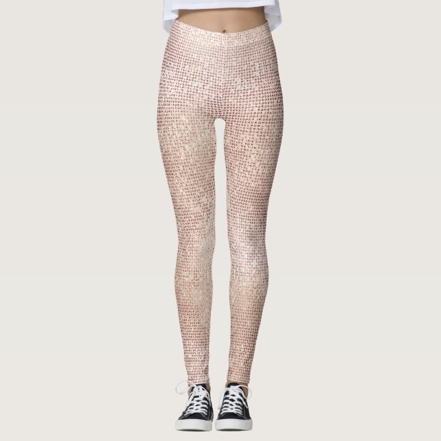 Glitter Ivory Brush Faux Rosa ros Guld Sparkly Leggings (Framsida)