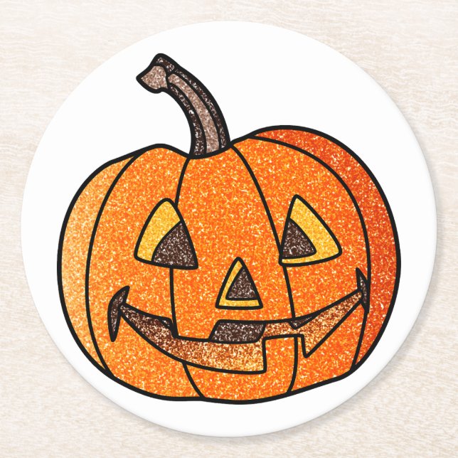 Glitter Jack O'Lantern Underlägg Papper Rund (Framsidan)