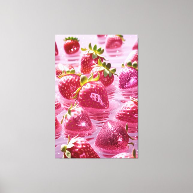 Glitter-jordgubbar Stretched Kanvastryck (Framsida)