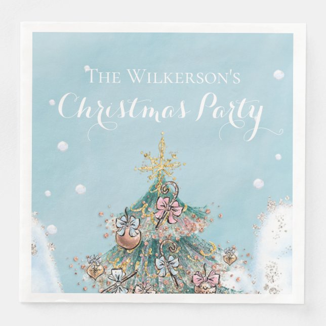 Glitter Julgran i Snö-Julfesten Pappersservett (Framsida)