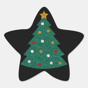 Glitter Julgran Stjärnformat Klistermärke