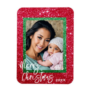 Glitter-julkort - Personlig Photo Ram Magnet