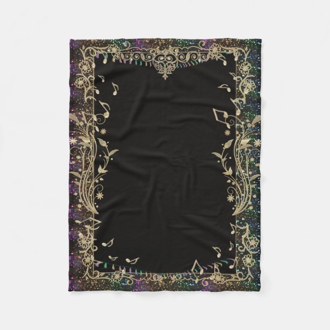 Glitter klippt guld- musik noterdesignfilt fleecefilt (Framsidan)