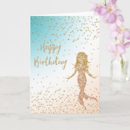 Glitter Konfetti födelsedag i Aqua Guld Sjöjungfru Kort