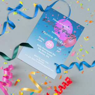 Glitter-konfetti på blått Rosa på födelsedag Inbjudningar