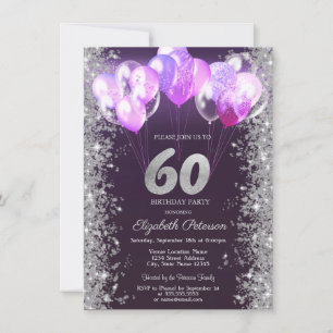 Glitter Konfettiballonger Lila 60-årsdag Inbjudningar
