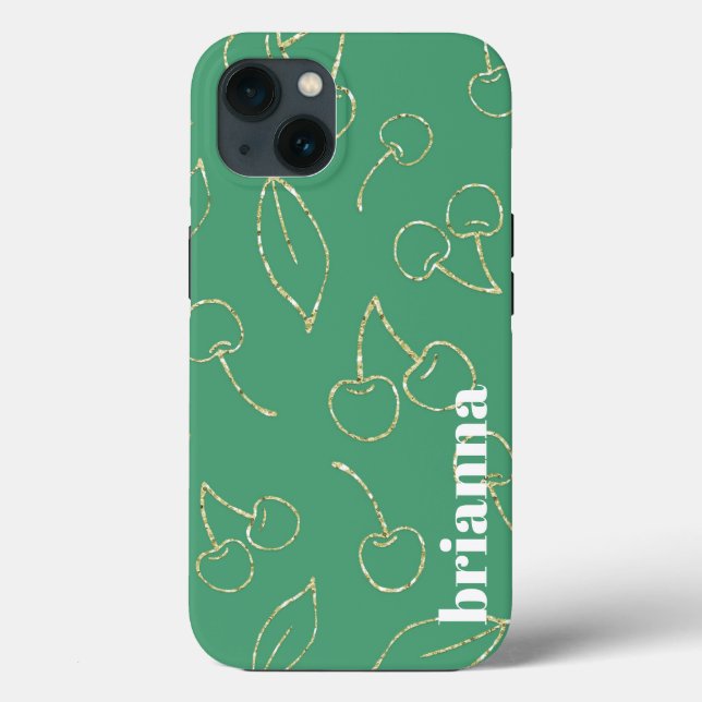Glitter Körsbär Grön Case-Mate iPhone Fodral (Baksida)