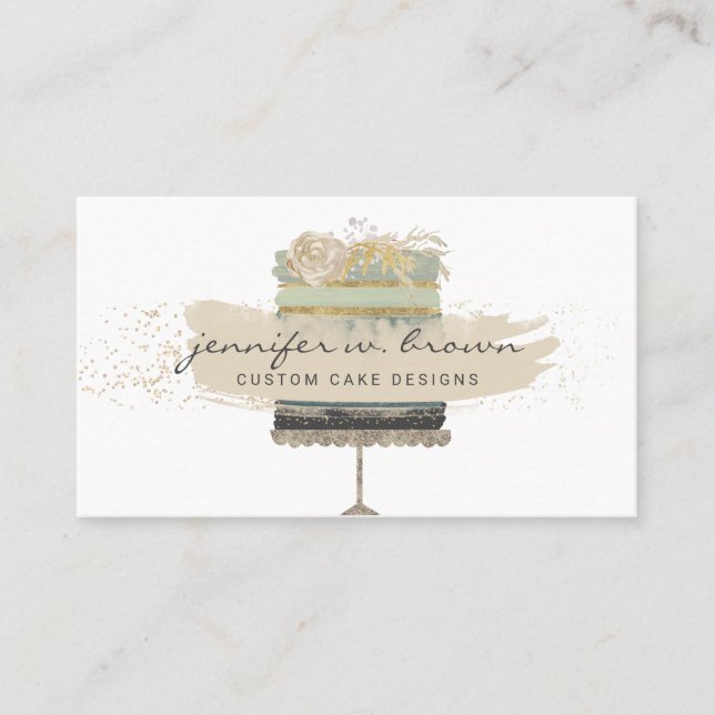 Glitter kräm Blommigt Cake Bakery Dessert Visitkort (Framsida)