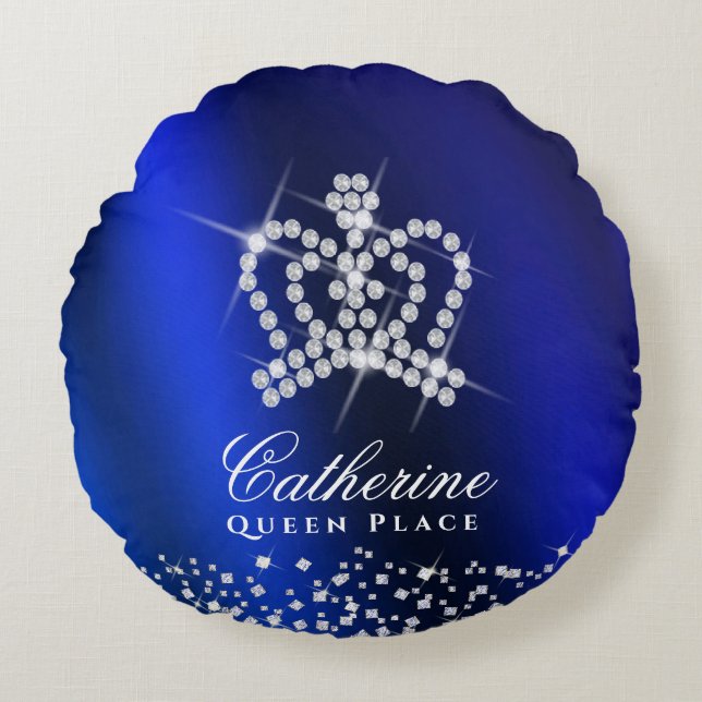 Glitter Krona Blue Rund Kudde (Framsidan)