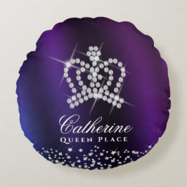 Glitter Krona Lila Blue Rund Kudde