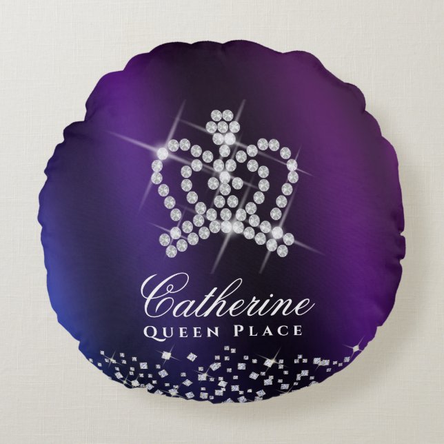 Glitter Krona Lila Blue Rund Kudde (Framsidan)