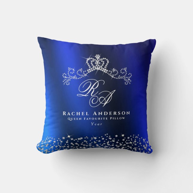 Glitter Krona Monogram Blue Kudde (Framsida)