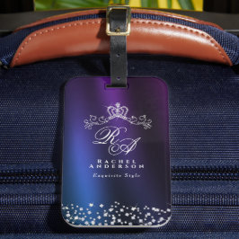 Glitter Krona Monogram Lila Blue Bagagebricka