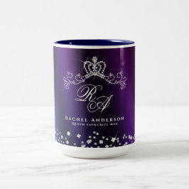 Glitter Krona Monogram Lila Blue Två-Tonad Mugg