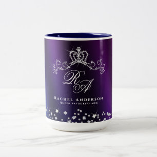 Glitter Krona Monogram Lila Blue Två-Tonad Mugg