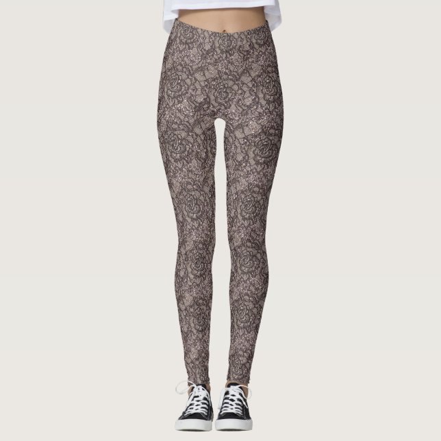 Glitter Lace Illusion Pattern – Elegant Sparkling  Leggings (Framsida)