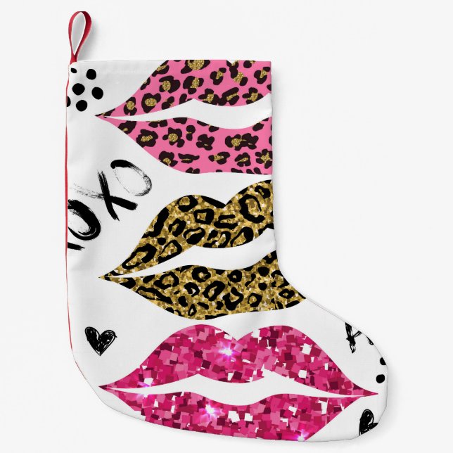 Glitter Läppar: Fashionable Leopard Print Liten Julstrumpa (Framsidan)