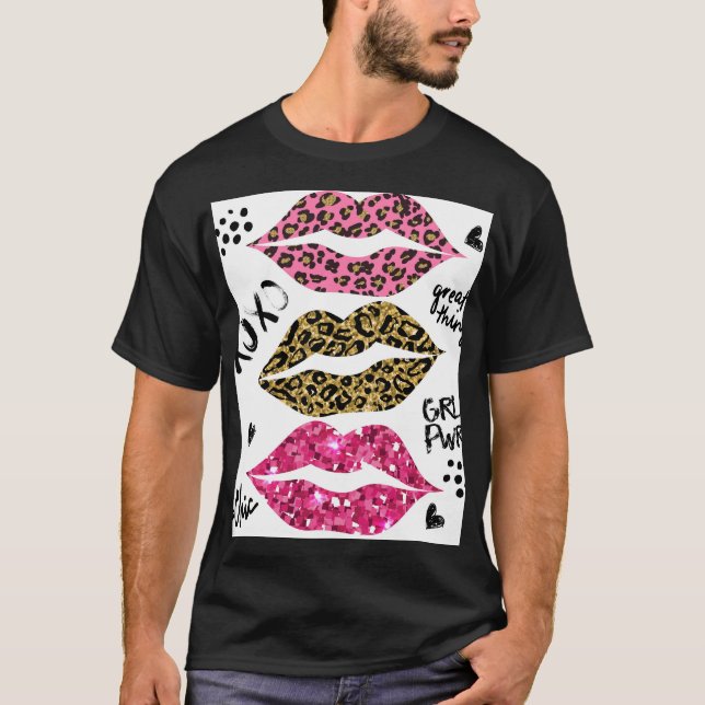 Glitter Läppar: Fashionable Leopard Print T Shirt (Framsida)