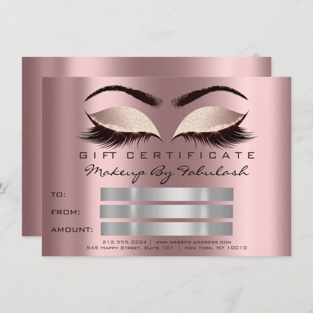 Glitter Lash Guld Mauve Makeup Certificate Spark Inbjudningar (Fram/baksida)