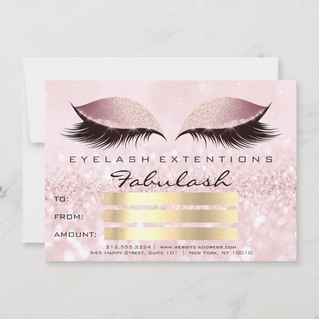 Glitter Lash Guld Rosa  Makeup Certificate Gift Inbjudningar (Framsida)