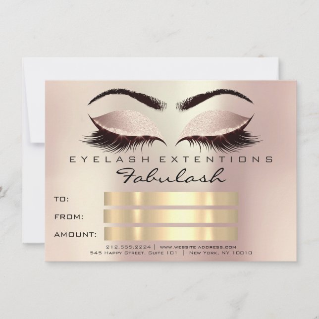 Glitter Lash Guld Rosa  Makeup-certifikat  Inbjudningar (Framsida)