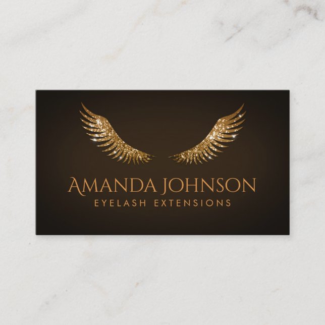 Glitter Lash Guld Vingar Brown Chocolate Card Visitkort (Framsida)
