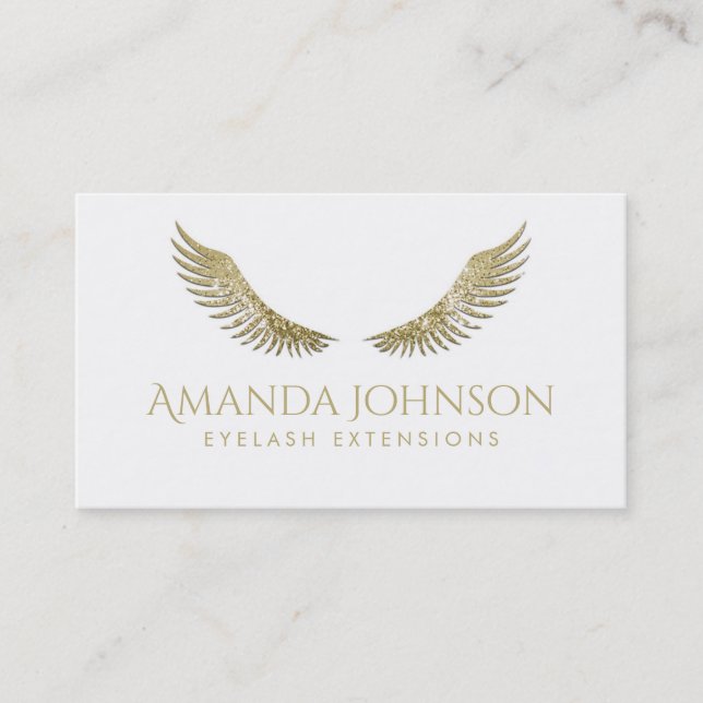 Glitter Lash White Guld Vingar - enkelt vita kort (Framsida)